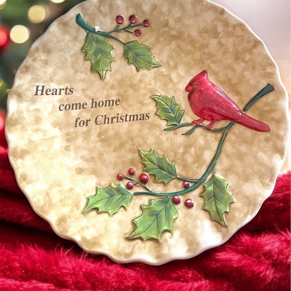 Cracker Barrel Christmas Centerpiece Plate Holiday Garden Red Cardinal 11.5” EUC
